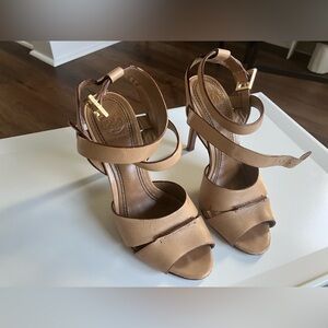 Tory Burch Camel Leather Strappy High Heel Sandals
